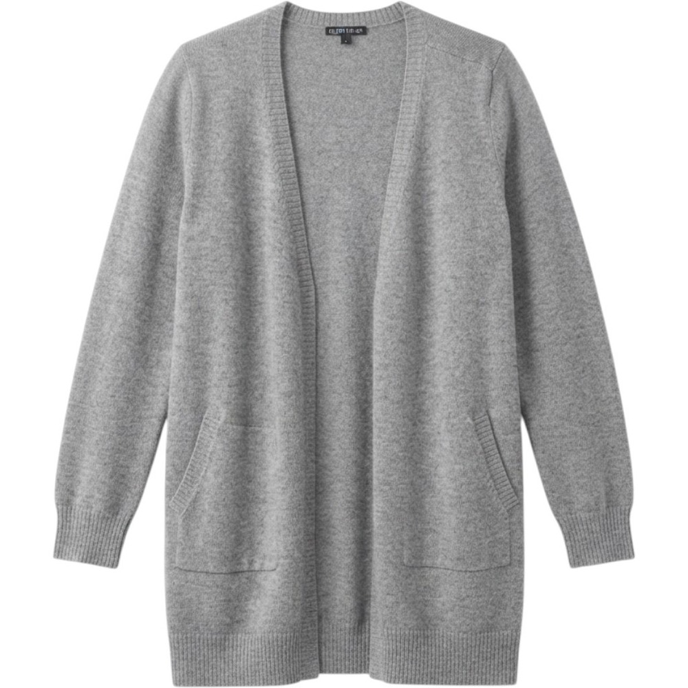 Eileen Fisher Gray Baby Alpaca Open Front Longline Cardigan Sweater M
